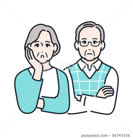 Simple vector illustration material of a senior couple thinking seriously 98745356