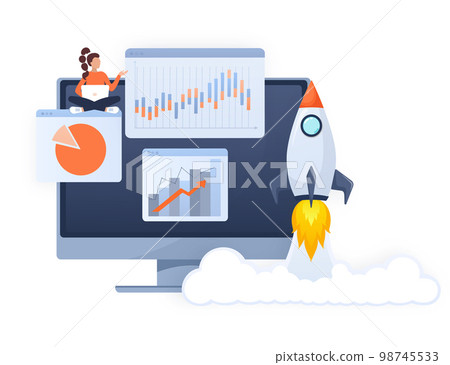Startup new business project. Idea through planning and strategy, time management, realization. Vector illustration Startup new business project. Idea through planning and strategy, time management, realization. Vector illustration 98745533