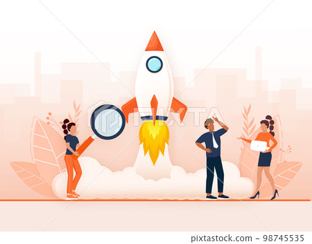 Startup new business project. Idea through planning and strategy, time management, realization. Vector illustration Startup new business project. Idea through planning and strategy, time management, realization. Vector illustration 98745535