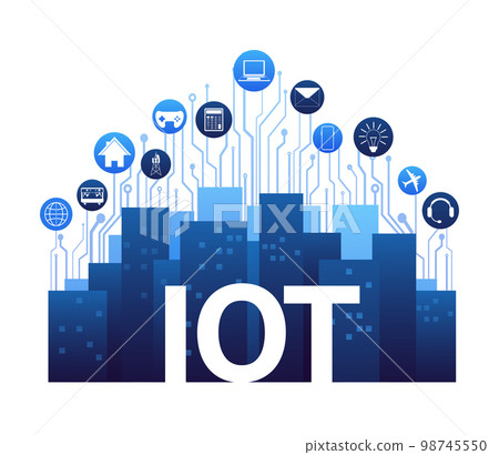 IOT. Internet of things, devices and connectivity concepts on a network. Spider web of network connections. Vector illustrations 98745550