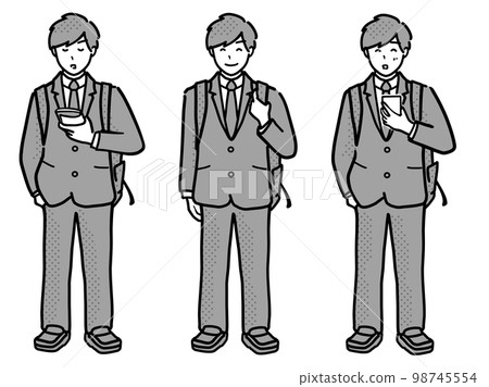 身穿西裝外套制服背著背包上學的高中男生全身插畫套裝 灰色 身穿西裝外套制服背著背包上學的高中男生全身插畫套裝 灰色 98745554