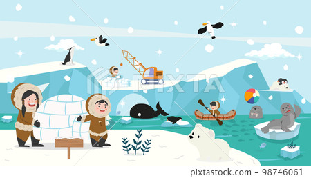 Eskimo with Artic animal of Iceberg background 98746061