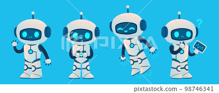 Cute Robot set. Cartoon Science Technology Concept Isolated Vector. Flat Cartoon Style Cute Robot set. Cartoon Science Technology Concept Isolated Vector. Flat Cartoon Style 98746341