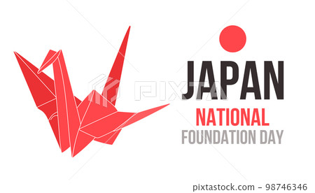 Happy National Foundation Day. Japan. February 11. Origami bird. Template for background, banner, card, poster. Happy National Foundation Day. Japan. February 11. Origami bird. Template for background, banner, card, poster. 98746346
