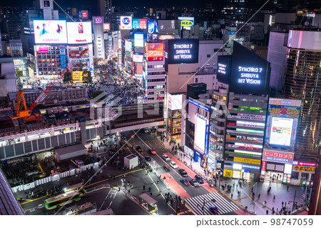 "Tokyo" Shibuya station front, night view of the busy downtown area 98747059