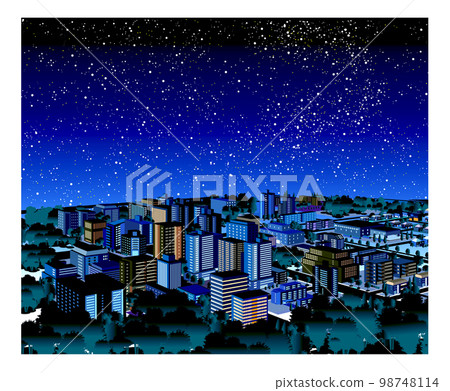 A beautiful cityscape with a sky full of stars and scenery of life. Urban development that blends nature and houses where people can live brightly. A beautiful cityscape with a sky full of stars and scenery of life. Urban development that blends nature and houses where people can live brightly. 98748114