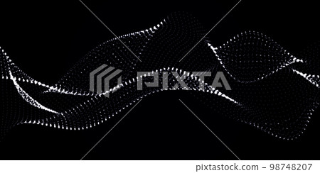 A wave of dynamic particles flows through the darkness. Vector abstract background. A beautiful wavy array of glowing dots. A wave of dynamic particles flows through the darkness. Vector abstract background. A beautiful wavy array of glowing dots. 98748207