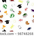 A pattern of colored icons on the topic of education and science. 98748268