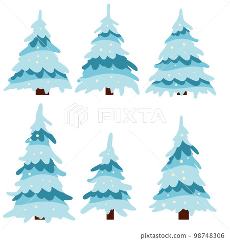 Set of winter tree. Snow on branches. 98748306