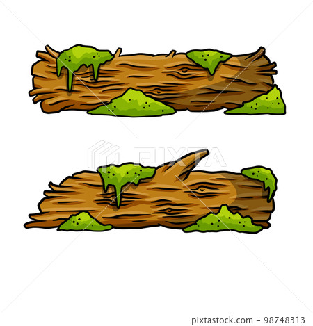 Vector brown log with green moss. Vector brown log with green moss. 98748313