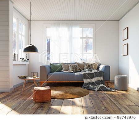 Comfortable sofa in scandinavian modern living room 98748976
