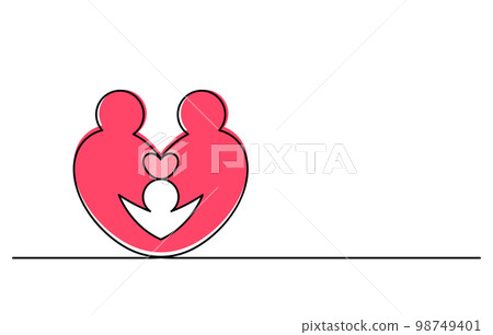 happiness family embracing concept in heart shape continuous line drawing 98749401