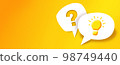 Glowing light bulb and Question mark on paper bubble. Orange background. 98749440
