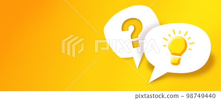 Glowing light bulb and Question mark on paper bubble. Orange background. Glowing light bulb and Question mark on paper bubble. Orange background. 98749440
