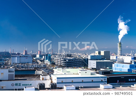 《神奈川縣》京濱工業區、川崎工業區和富士山風景 98749501