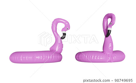 Pink pool. Inflatable flamingo for summer beach isolated on white background. Pool float party. 3d rendering. Pink pool. Inflatable flamingo for summer beach isolated on white background. Pool float party. 3d rendering. 98749695