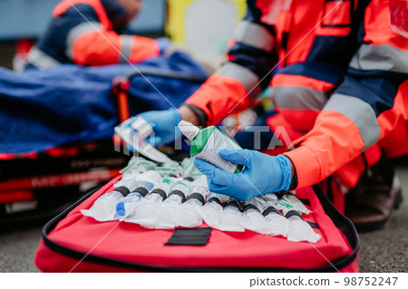 Close-up of emergency equipment during rescue action. 98752247