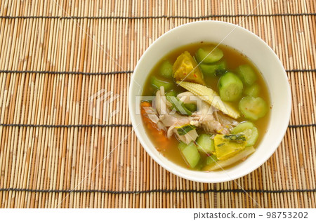 spicy boiled spicy mixed vegetable curry soup on bowl 98753202