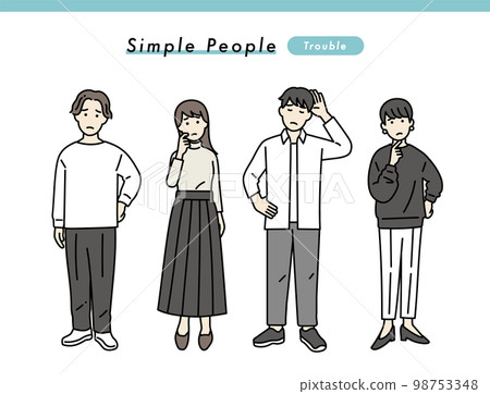 Simple male and female negative standing posture set illustration material 98753348
