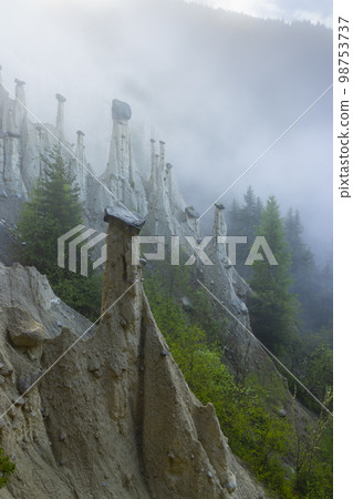 Earth pyramids of Platten (Erdpyramiden - Piramidi di Plata) near Percha and Bruneck,  South Tyrol, Italy 98753737