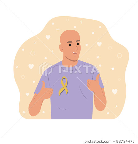 Awareness ribbon about children with cancer. A children with cancer is fighting cancer. Yellow ribbon as a symbol of support for children with cancer around the world Awareness ribbon about children with cancer. A children with cancer is fighting cancer. Yellow ribbon as a symbol of support for children with cancer around the world 98754475