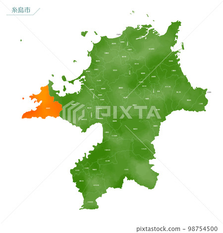 Watercolor-style map Itoshima City Watercolor-style map Itoshima City 98754500