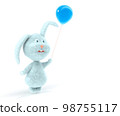 A bunny character with blue fur and a blue balloon 98755117