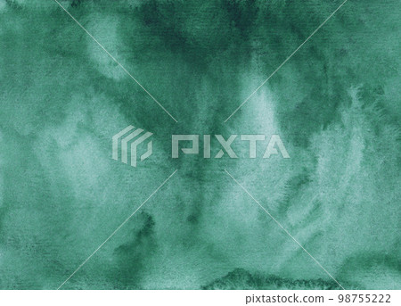 Watercolor deep sea green background painting. Aquarelle abstract emerald backdrop. Stains on paper. 98755222