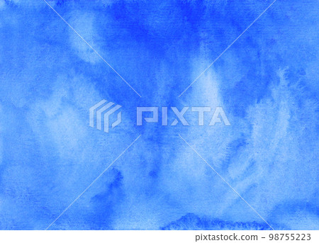 Watercolor watery light blue background painting. Hand painted watercolour backdrop texture. Sky blue stains on paper. 98755223