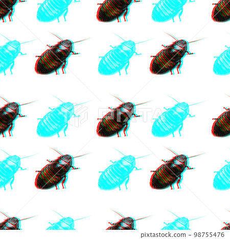 Huge madagascar hissing cockroach with glitch effect, seamless pattern 98755476