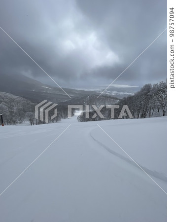 A non-compacted snow course of lifts at Alts Bandai ski resort in Fukushima Prefecture in January 2023 A non-compacted snow course of lifts at Alts Bandai ski resort in Fukushima Prefecture in January 2023 98757094