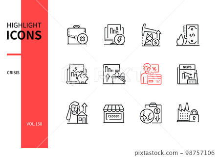 Financial crisis - modern line design style icons set 98757106