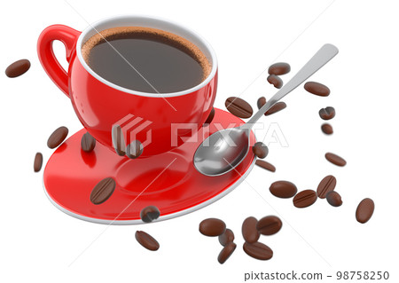 Ceramic coffee cup with coffee beans for americano, espresso, latte on white Ceramic coffee cup with coffee beans for americano, espresso, latte on white 98758250