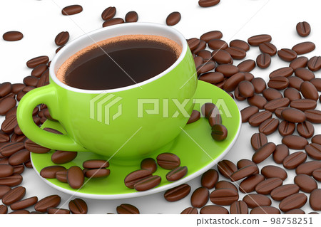 Ceramic coffee cup with coffee beans for americano, espresso, latte on white Ceramic coffee cup with coffee beans for americano, espresso, latte on white 98758251