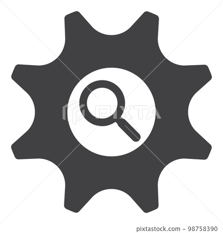 gear icon with magnifying glass icon 98758390