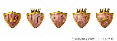 Fantasy Game Vector Icon Set, Medieval UI Game Badge, Wooden