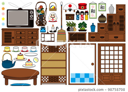 Japanese style room Showa retro decoration illustration Japanese style design "Japanese furniture and Japanese miscellaneous goods" 98758708