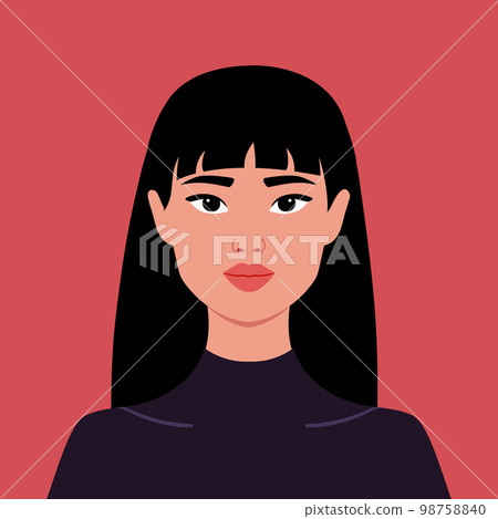 Portrait of a beautiful Asian woman. Full face portrait in flat style. Avatar. Female. Diversity 98758840
