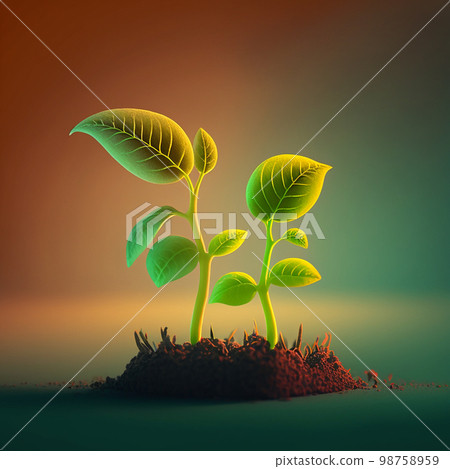 Growth trees concept in the nature morning light on green background. 98758959