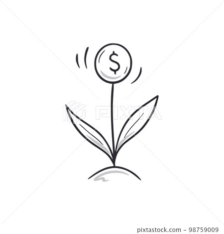 Money plant doodle. Growth money plant hand drawn sketch style icon. Business investment, finance grow doodle drawn concept 98759009