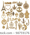 Set of a large number of signs and symbols in the style of steampunk 98759176