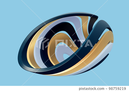 3D curved disk made up of rings on blue background. 3D curved disk made up of rings on blue background. 98759219