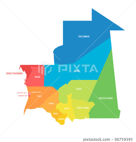 Mauritania political map of administrative divisions Mauritania political map of administrative divisions 98759395