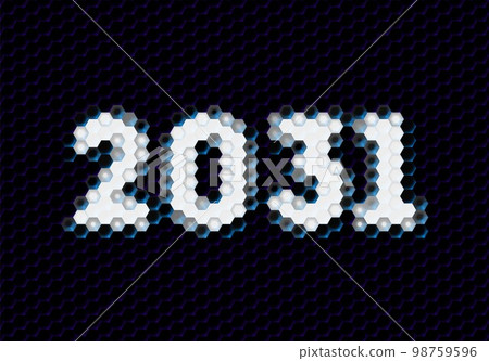 Sign of the 2031 year with hex pixel grid. New Years number or digits for holiday eve celebration card or calendar. Sign of the 2031 year with hex pixel grid. New Years number or digits for holiday eve celebration card or calendar. 98759596
