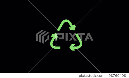 3d animated recycle line icon on black background. Green recycling and ecology icon. Recyclable materials and ecology. Motion graphic animation. 3d animated recycle line icon on black background. Green recycling and ecology icon. Recyclable materials and ecology. Motion graphic animation. 98760408