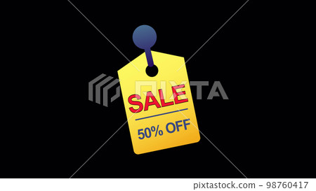 Animated Discount Tag -50 percent of Sales on black background. Marketing promotion shopping video. Sale discount and retail business concept. 3d animation cartoon. Animated Discount Tag -50 percent of Sales on black background. Marketing promotion shopping video. Sale discount and retail business concept. 3d animation cartoon. 98760417