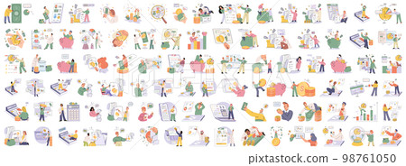 Financial consultant with documents for tax calculation. Preparing financial tax report Financial consultant with documents for tax calculation. Preparing financial tax report 98761050