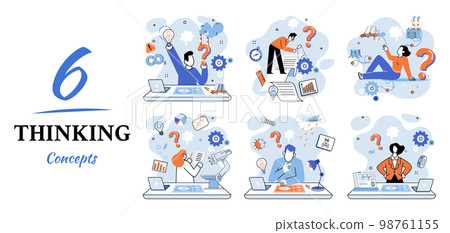 Problem solving concept, man wondering or thinking, planning or pondering, with question mark Problem solving concept, man wondering or thinking, planning or pondering, with question mark 98761155