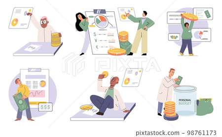 Budget plan concept. Evaluates his income and expenses, analyzes investments and savings Budget plan concept. Evaluates his income and expenses, analyzes investments and savings 98761173