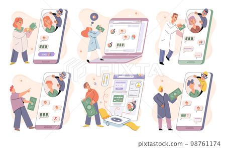 Hacker activity big set. Hacking computer. Phishing account, cyber attack on personal data Hacker activity big set. Hacking computer. Phishing account, cyber attack on personal data 98761174